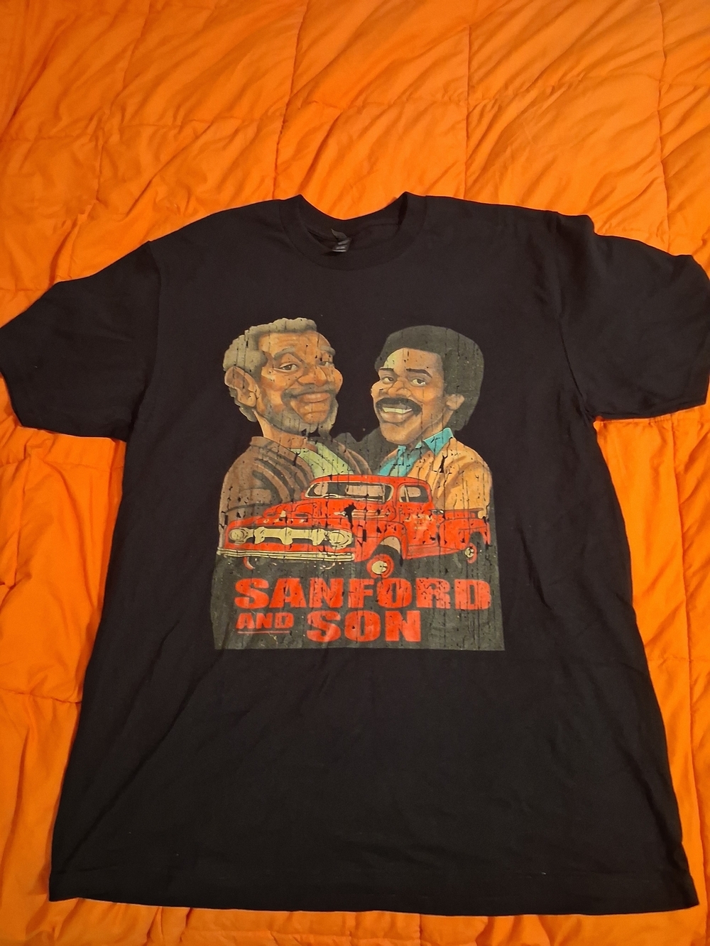 Gildan Black Sanford and Son Graphic Tee with Red Print